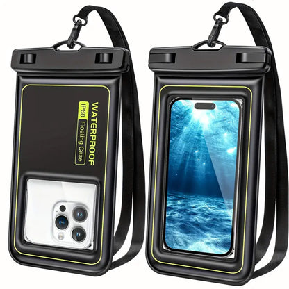 DryDock Float-Seal waterproof phone pouch with a phone visible through the clear front window